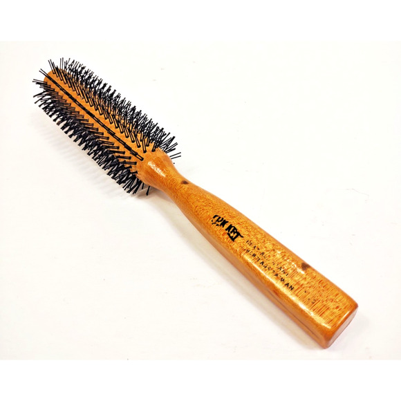 VTG Teakwood Wooden Handle Round Hair Brush Taiwan 8.5" Salon Styling - Picture 5 of 7
